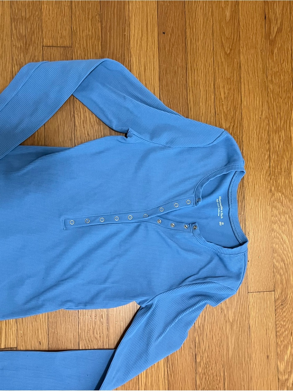 Blue Ribbed Henley Long Sleeve Top